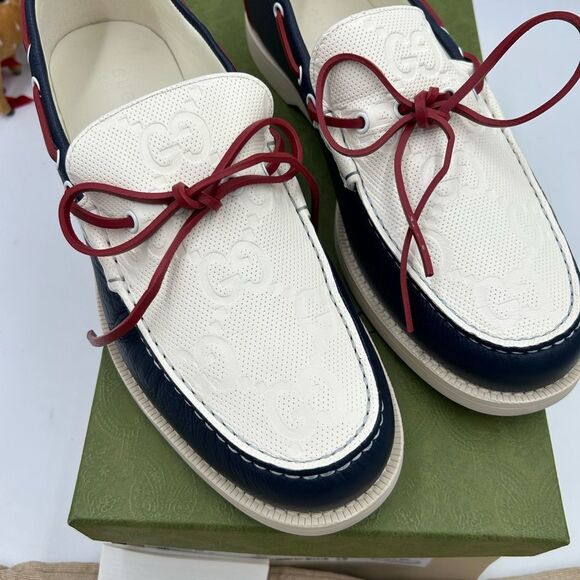 Men’s Gucc calf Leather GG embossed boat shoes size 12 made in Italy - Picture 2 of 9
